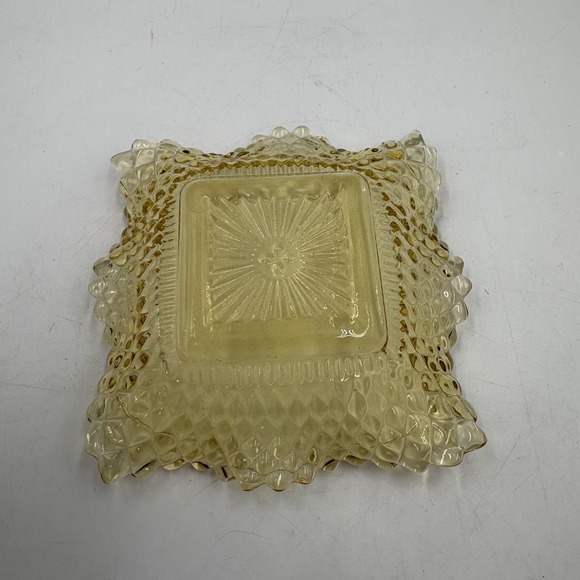 MCM Federal Glass Amber Square Shape Diamond Point Ruffled Candy/Trinket Dish - Picture 4 of 7